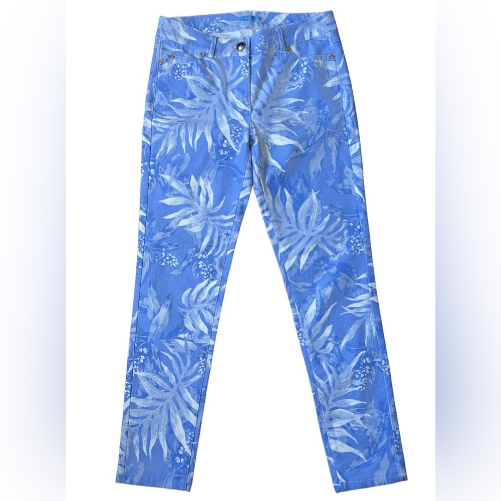 J. McLaughlin Lexi Leaf Print Straight Leg Jeans Size 4 Coastal Botanical Preppy
